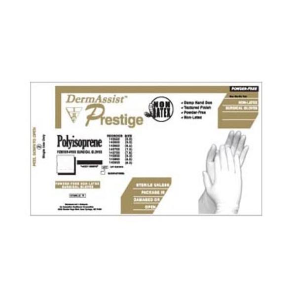 Gloves Surgical DermAssist Prestige DHD PF Polyisoprene LF 8 Strl White 100Pr/Ca